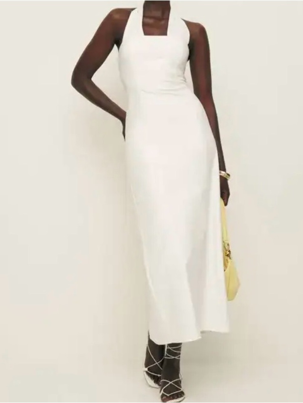Reformation Bessie White Halter Midi Dress cotton